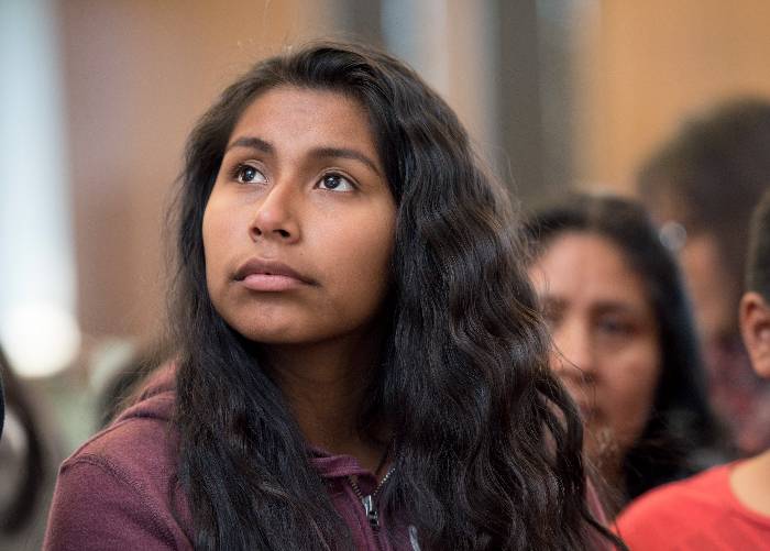 Female student looking up