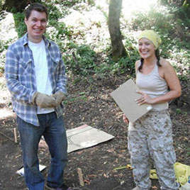 a male and female student outside