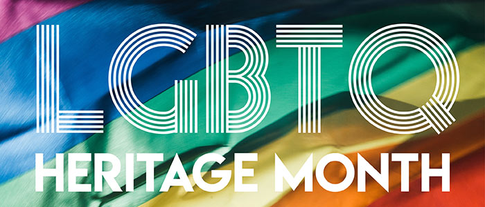 LGBTQ Heritage Month banner with rainbow flage