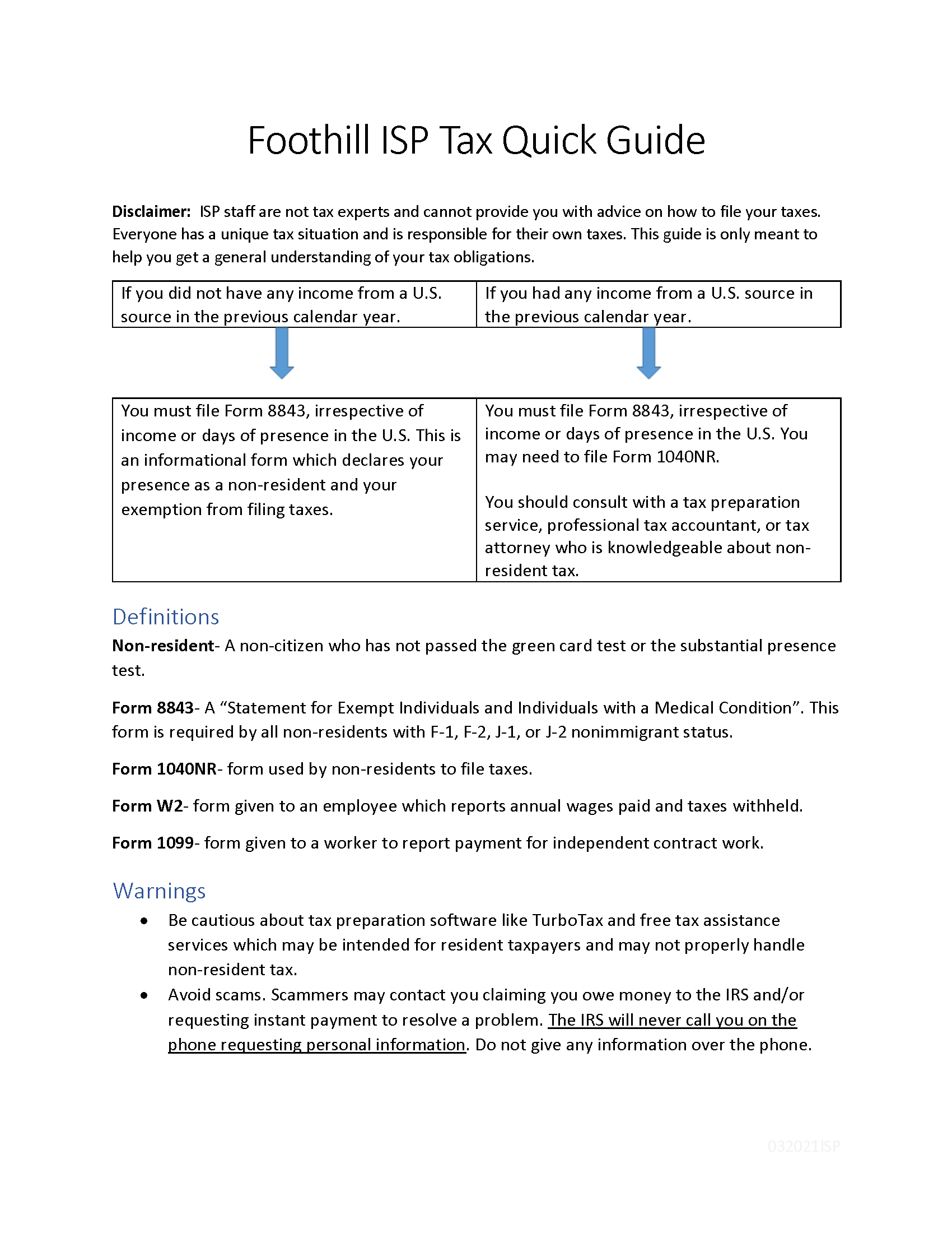 Foothill ISP Quick Tax Guide 1