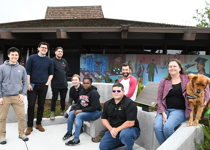 Group of students in Veterans Plaza