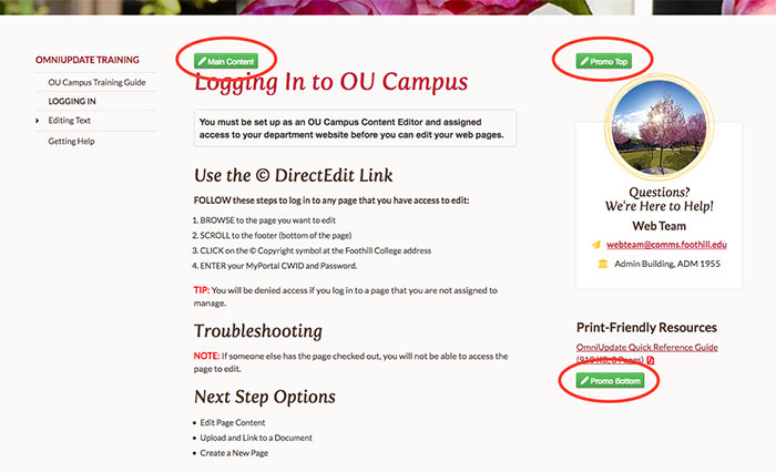content area edit button examples