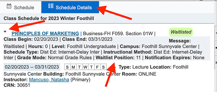 Waitlist placement example